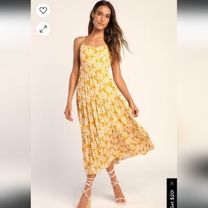 Lulu's Yellow Tiered Sundress with Halter Neckline